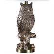 Benjara Polyresin Sitting Owl Design Table Lamp with Round Base- Silver