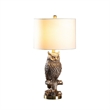 Benjara Polyresin Sitting Owl Design Table Lamp with Round Base- Silver
