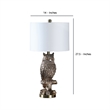 Benjara Polyresin Sitting Owl Design Table Lamp with Round Base- Silver