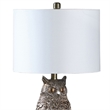 Benjara Polyresin Sitting Owl Design Table Lamp with Round Base- Silver