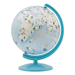 Benjara Acrylic Globe Design Night Light with Animal Print- Blue