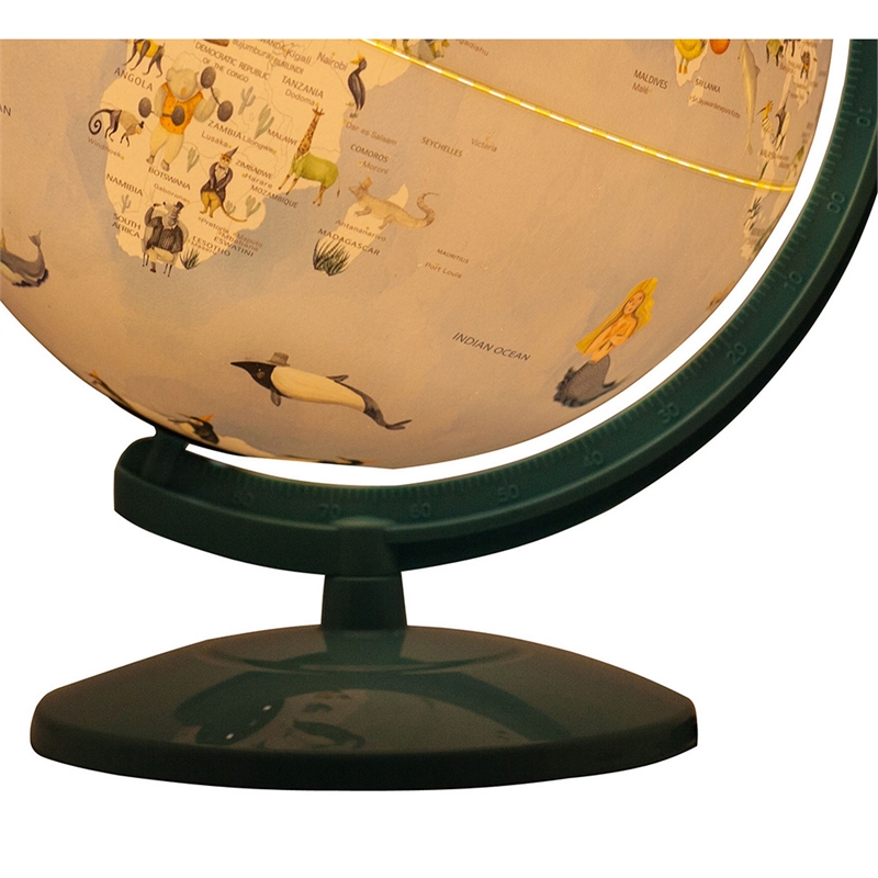 Benjara Acrylic Globe Design Night Light with Animal Print- Blue