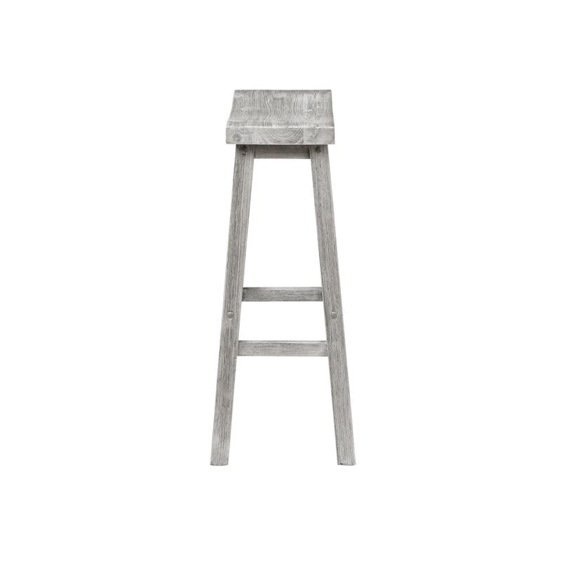Benjara Saddle Design Wooden Barstool with Grain Details- Gray