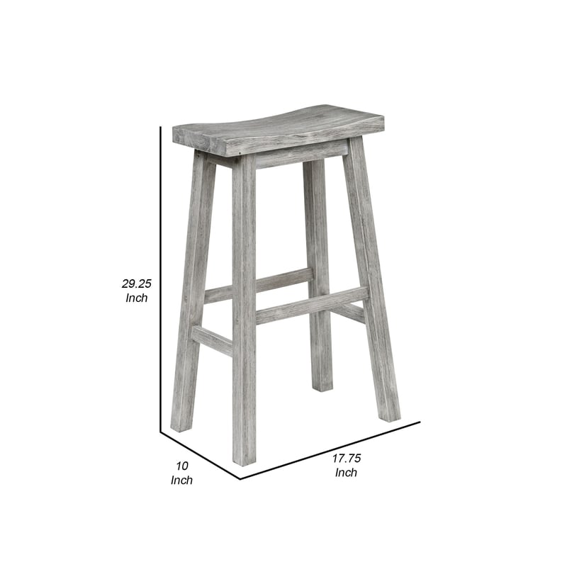 Benjara Saddle Design Wooden Barstool with Grain Details- Gray
