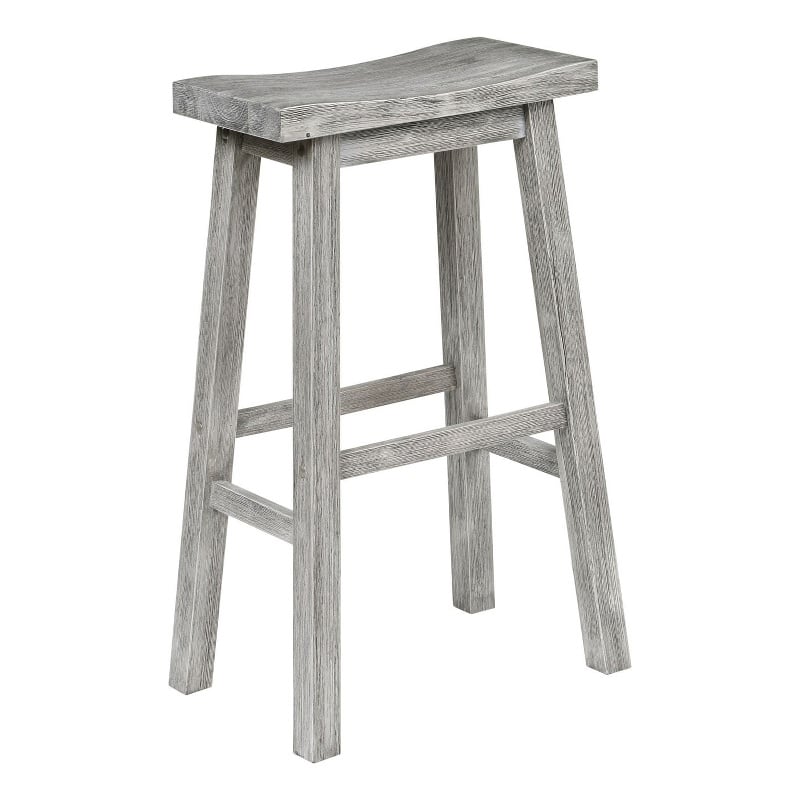 Benjara Saddle Design Wooden Barstool with Grain Details- Gray