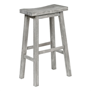 Benjara Saddle Design Wooden Barstool with Grain Details- Gray