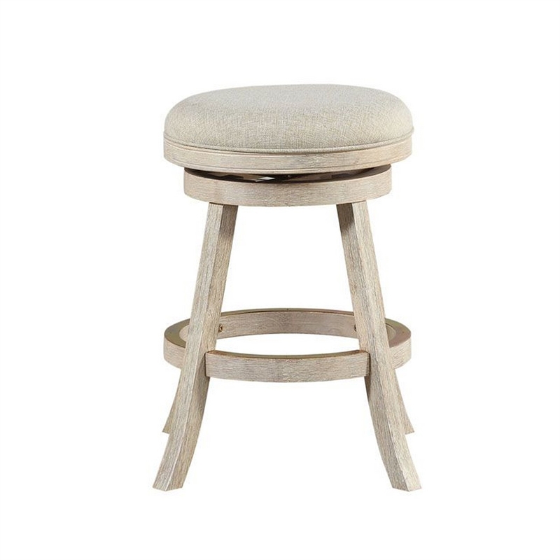 Benjara Wooden Swivel Counter Stool with Round Fabric Seat- Gray