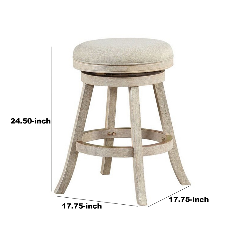 Benjara Wooden Swivel Counter Stool with Round Fabric Seat- Gray