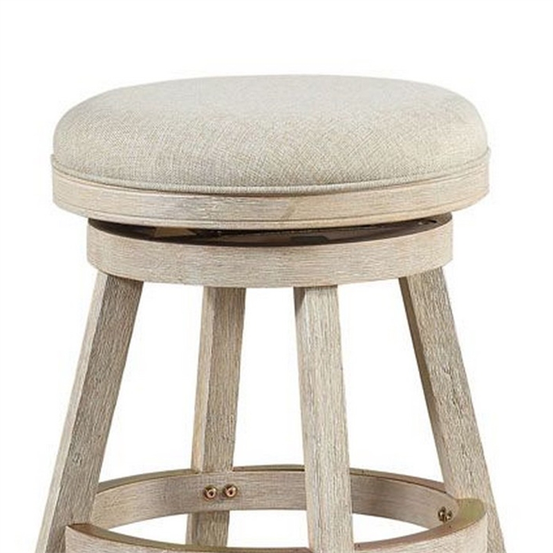 Benjara Wooden Swivel Counter Stool with Round Fabric Seat- Gray