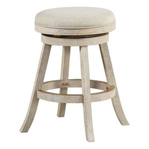 Benjara Wooden Swivel Counter Stool with Round Fabric Seat- Gray