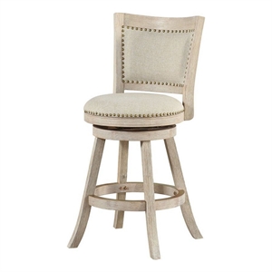 Benjara Curved Back Wood Swivel Counter Stool -Brush/Ivory