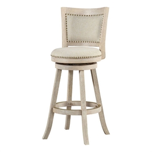 Benjara 29&quot Curved Back Wooden Swivel Bar Stool with Nailhead Trim- Gray