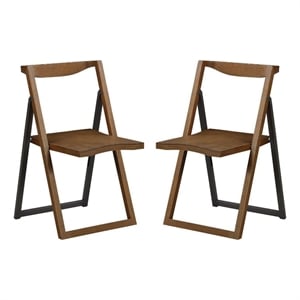 Benjara Curved Trim Panel Back Foldable Chair - Brown (Set of 2)