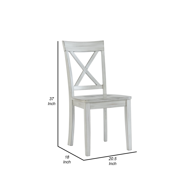 Benjara Wooden Dining Chair with X Shaped Back - White (Set of 2)