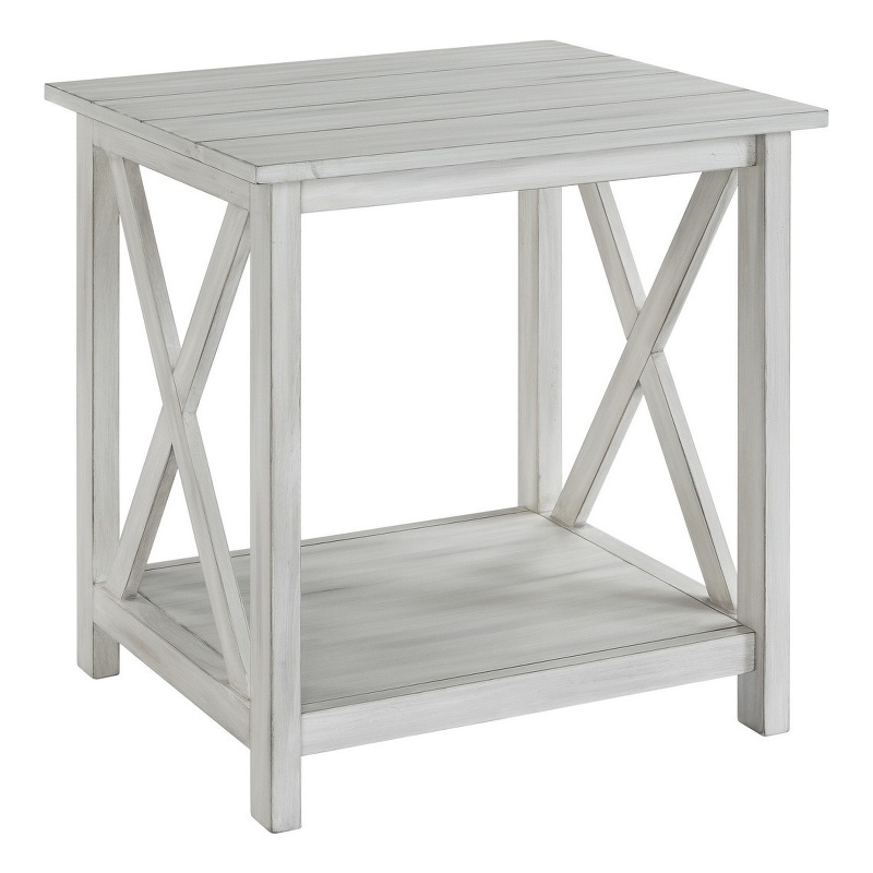 Benjara 1 Open Shelf Wooden End Table with X Shaped Accents- White