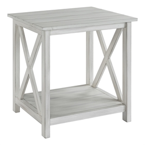 Benjara 1 Open Shelf Wooden End Table with X Shaped Accents- White
