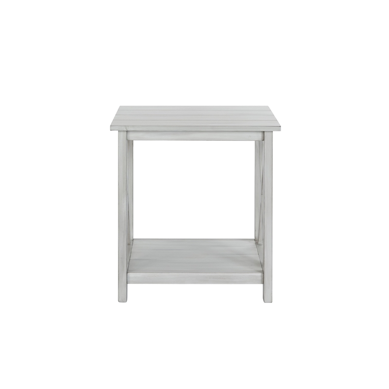 Benjara 1 Open Shelf Wooden End Table with X Shaped Accents- White