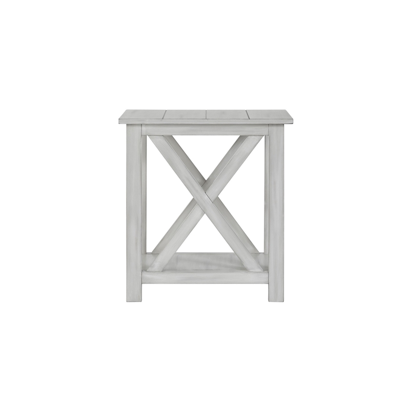 Benjara 1 Open Shelf Wooden End Table with X Shaped Accents- White