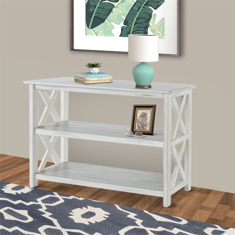 Benjara 2 Shelf Wooden Entryway Table with X Shaped Accent- White