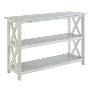 Benjara 2 Shelf Wooden Entryway Table with X Shaped Accent- White