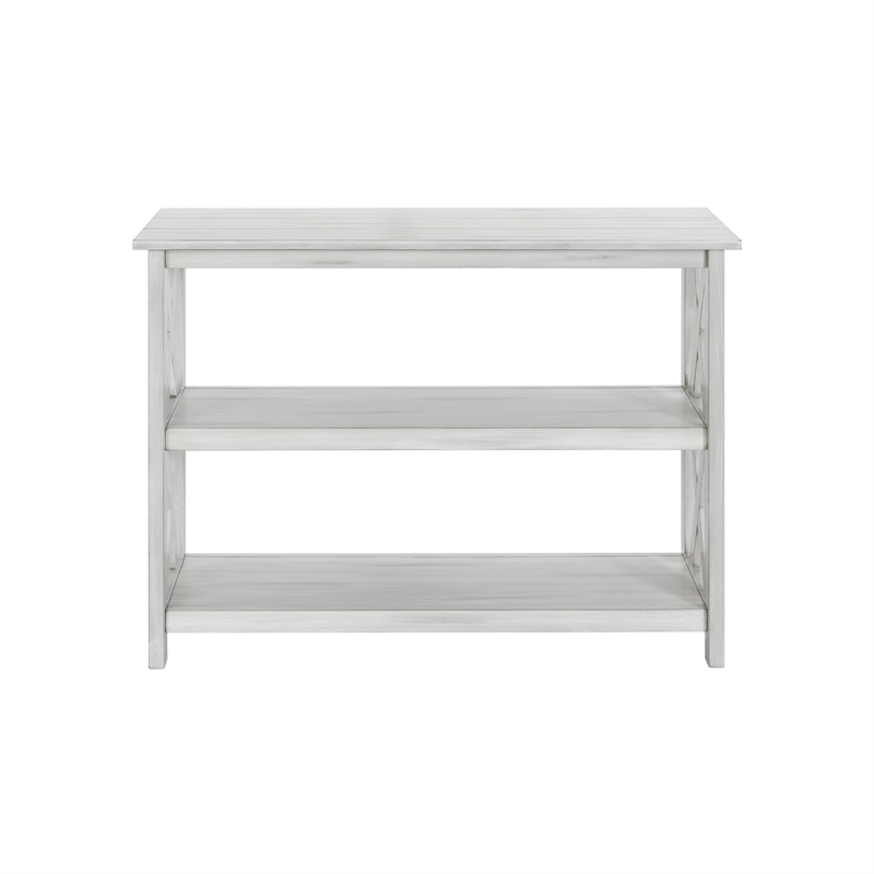 Benjara 2 Shelf Wooden Entryway Table with X Shaped Accent- White