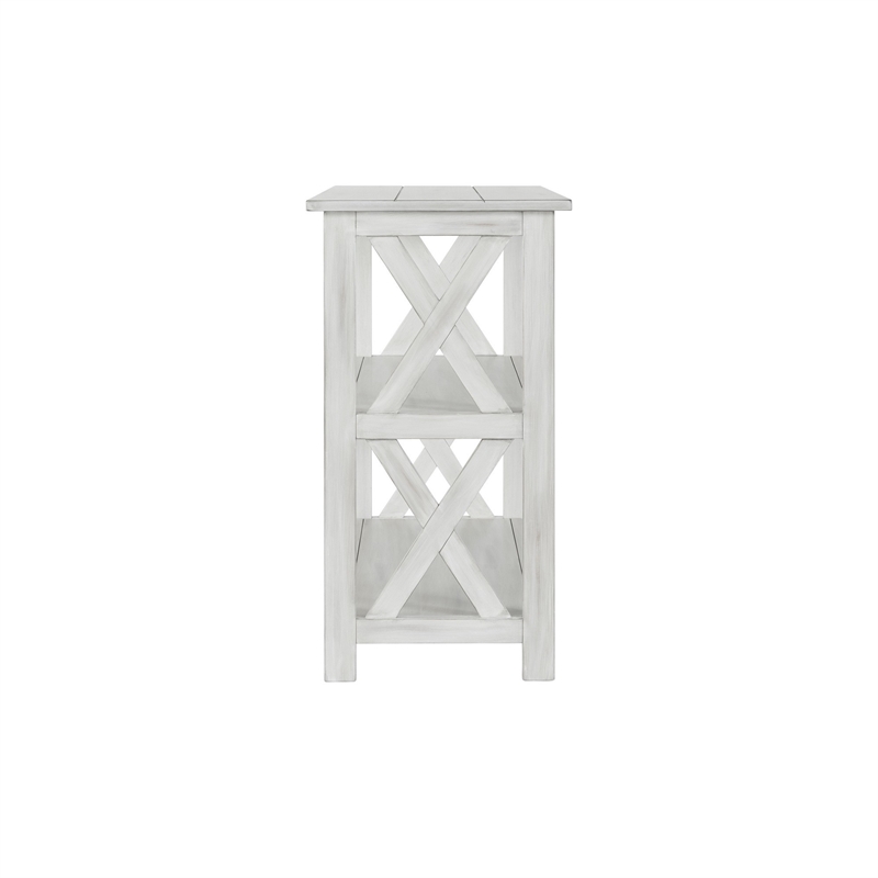 Benjara 2 Shelf Wooden Entryway Table with X Shaped Accent- White