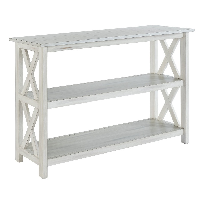 Benjara 2 Shelf Wooden Entryway Table with X Shaped Accent- White