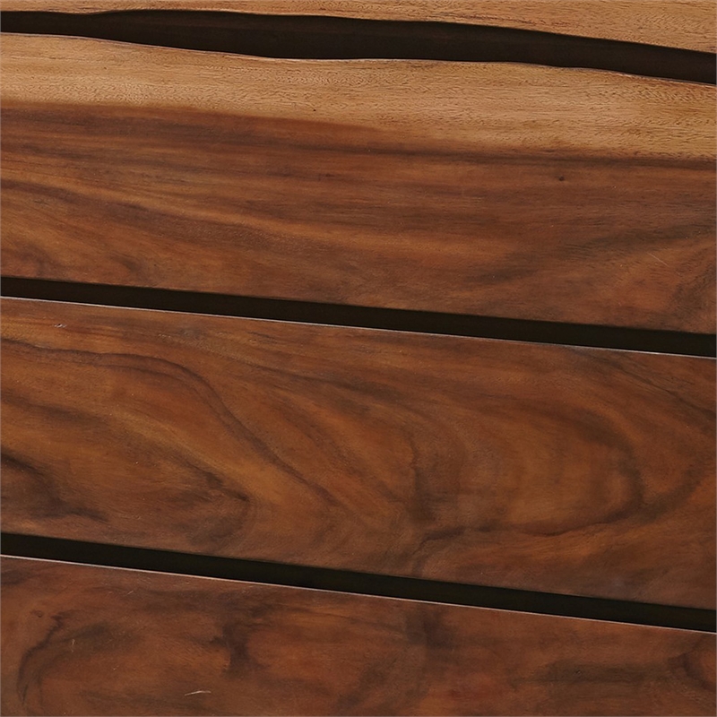 Benjara Wooden Chest with 4 Drawers and Live Edge Details- Brown