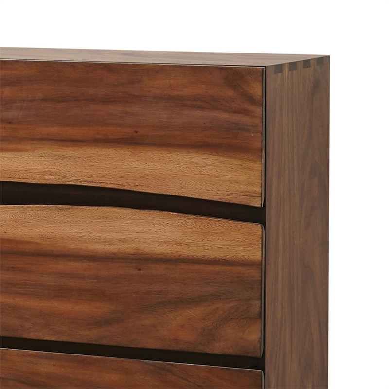 Benjara Wooden Chest with 4 Drawers and Live Edge Details- Brown