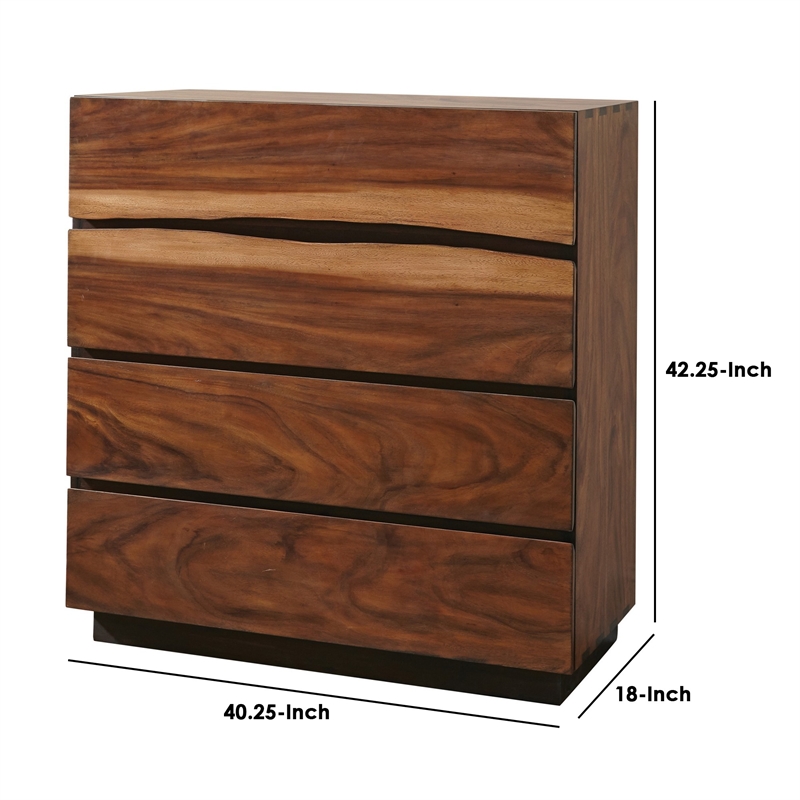 Benjara Wooden Chest with 4 Drawers and Live Edge Details- Brown