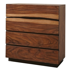 Benjara Wooden Chest with 4 Drawers and Live Edge Details- Brown