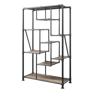 Benjara 8-Tier Water Pipe Design Bookshelf- Brown and Gray