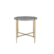 Benjara End Table with Oval Marble Top and X Shaped Support- Gray and Gold