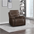 Benjara Leatherette Power Recliner with Nailhead Trim Accent- Brown