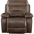Benjara Leatherette Power Recliner with Nailhead Trim Accent- Brown