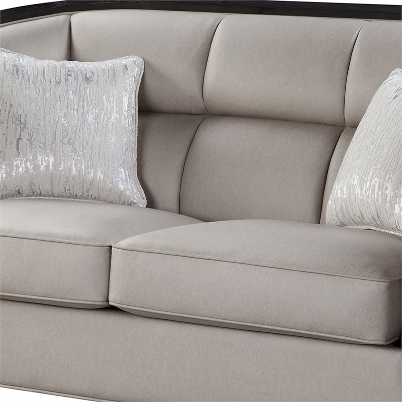 Benjara Loveseat with Curved Fixed Back and Shelter Arms- Beige