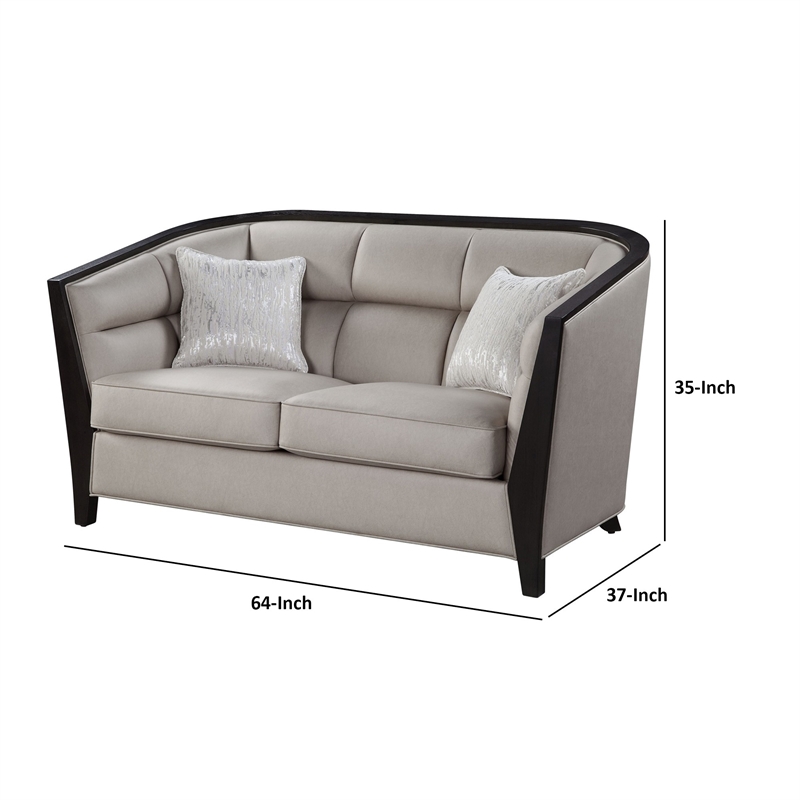 Benjara Loveseat with Curved Fixed Back and Shelter Arms- Beige