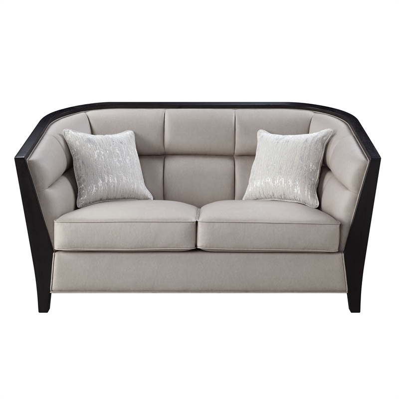 Benjara Loveseat with Curved Fixed Back and Shelter Arms- Beige