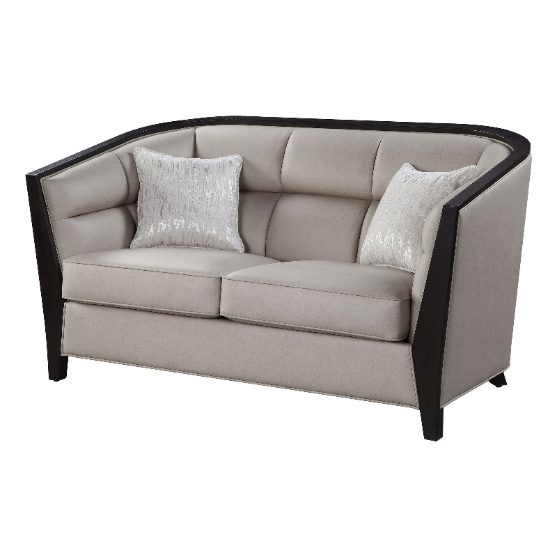 Benjara Loveseat with Curved Fixed Back and Shelter Arms- Beige