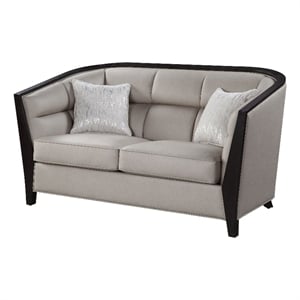 Benjara Loveseat with Curved Fixed Back and Shelter Arms- Beige