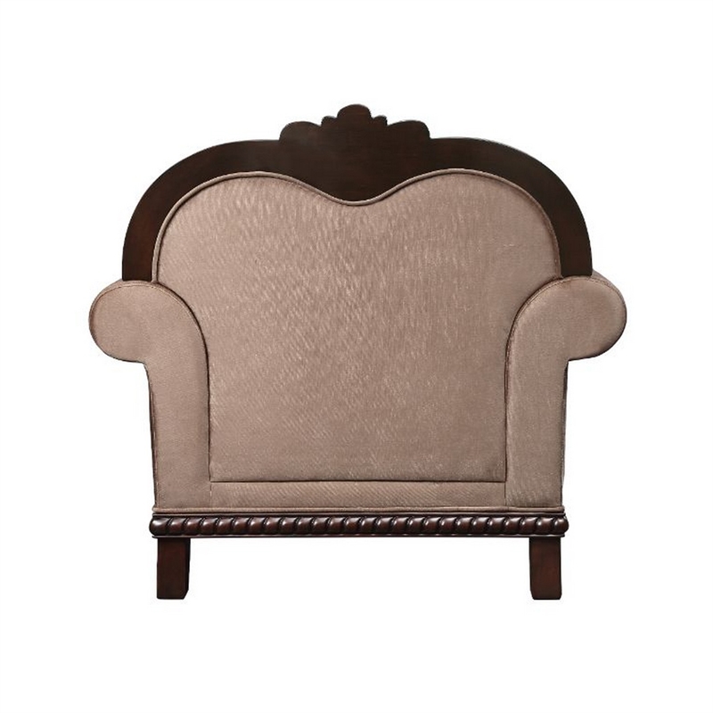 Benjara Accent Chair With Crowned Top and Fabric Upholstery- Beige