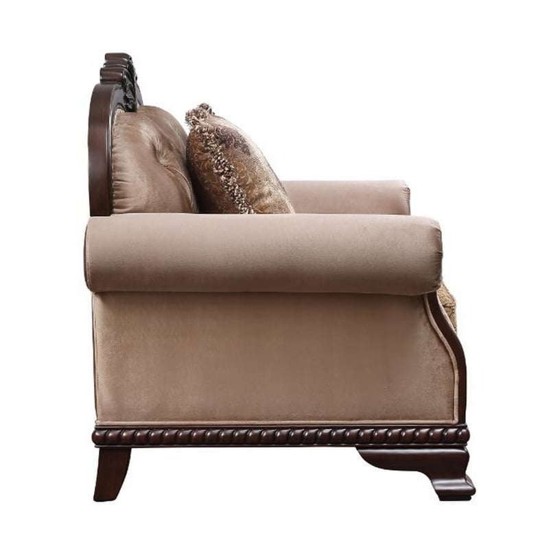 Benjara Accent Chair With Crowned Top and Fabric Upholstery- Beige