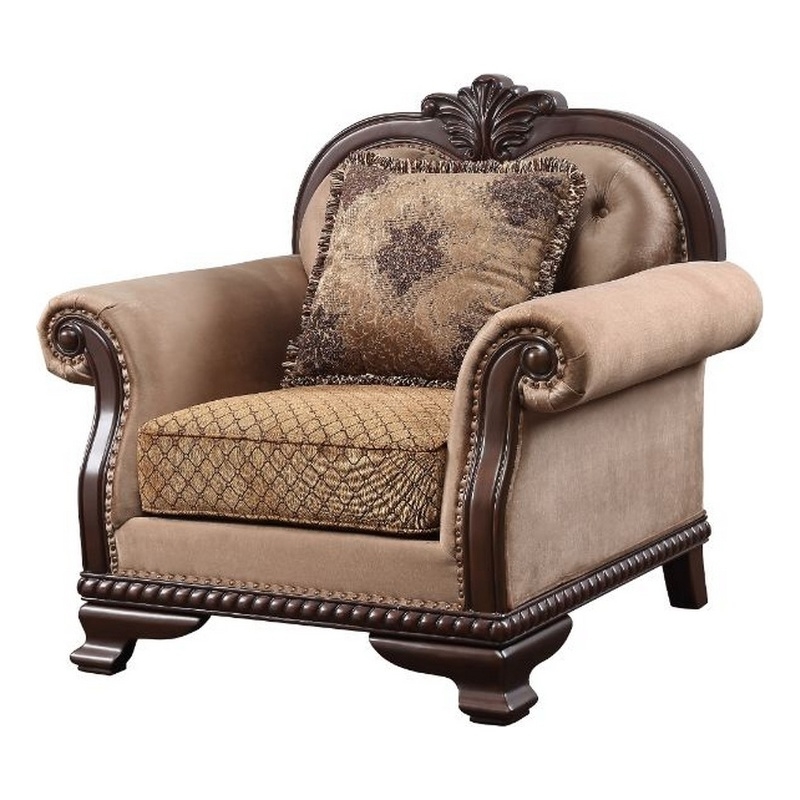 Benjara Accent Chair With Crowned Top and Fabric Upholstery- Beige
