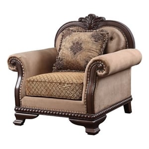 Benjara Accent Chair With Crowned Top and Fabric Upholstery- Beige