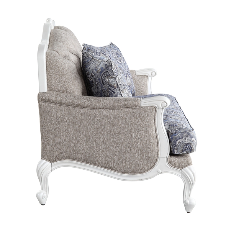 Benjara Loveseat with Arch Top and Resin Queen Anne Legs- Gray