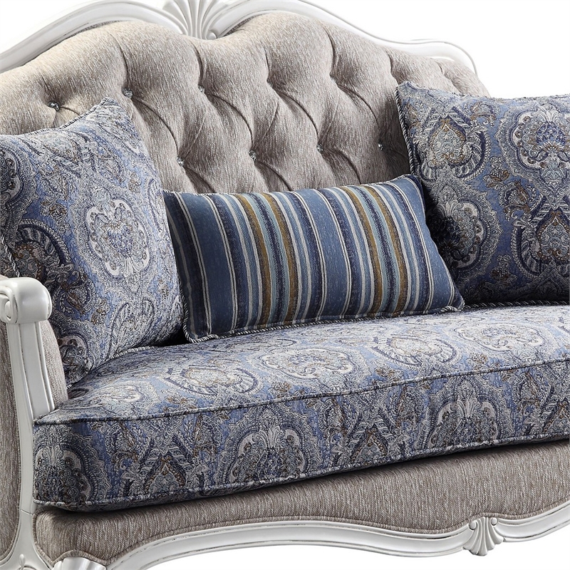 Benjara Loveseat with Arch Top and Resin Queen Anne Legs- Gray