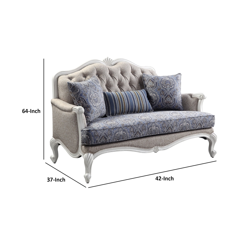 Benjara Loveseat with Arch Top and Resin Queen Anne Legs- Gray