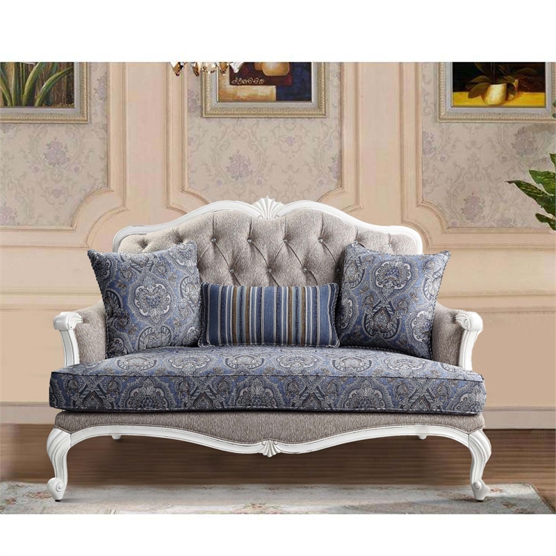 Benjara Loveseat with Arch Top and Resin Queen Anne Legs- Gray