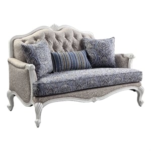 Benjara Loveseat with Arch Top and Resin Queen Anne Legs- Gray