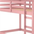 Benjara Twin Loft Bed with Wooden Frame and Attached Ladder- Pink